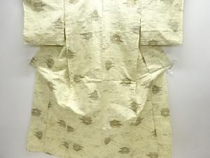 アンティーク　家屋風景模様織り出し十日町紬単衣着物